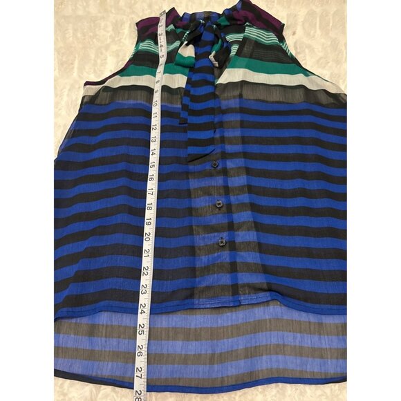 GAP Brand Sheer Sleeveless Blouse Stripe w/Necktie 100% Polyester Women's Size S - Picture 7 of 13